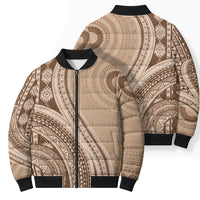 Bula Fiji Vintage Tapa Bomber Puffer Jacket Kaivity Masi Wave Motifs - Mocha