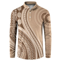 Bula Fiji Vintage Tapa Button Sweatshirt Kaivity Masi Wave Motifs - Mocha LT7 Beige - Polynesian Pride