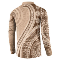 Bula Fiji Vintage Tapa Button Sweatshirt Kaivity Masi Wave Motifs - Mocha LT7 - Polynesian Pride