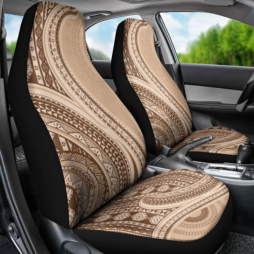 Bula Fiji Vintage Tapa Car Seat Cover Kaivity Masi Wave Motifs - Mocha LT7 - Polynesian Pride