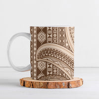 Bula Fiji Vintage Tapa Ceramic Mug Kaivity Masi Wave Motifs - Mocha LT7 Beige - Polynesian Pride
