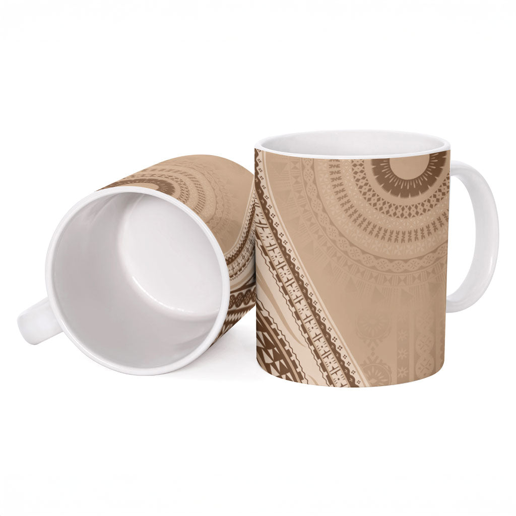 Bula Fiji Vintage Tapa Ceramic Mug Kaivity Masi Wave Motifs - Mocha LT7 - Polynesian Pride