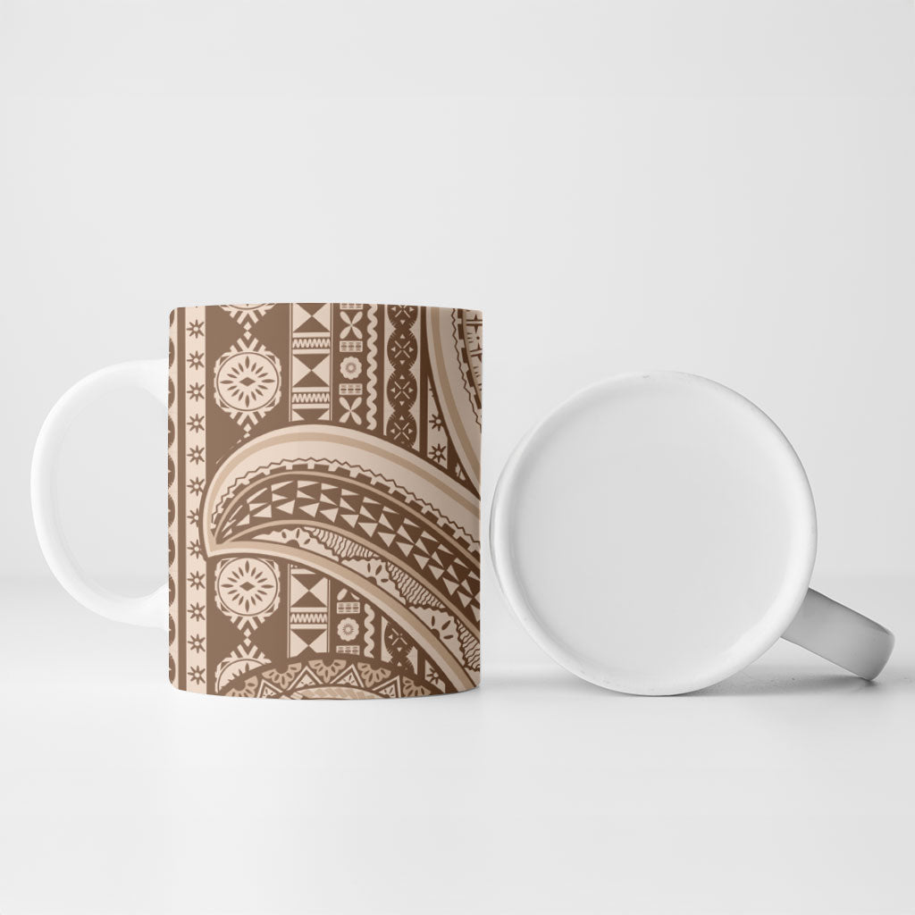 Bula Fiji Vintage Tapa Ceramic Mug Kaivity Masi Wave Motifs - Mocha LT7 - Polynesian Pride