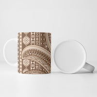 Bula Fiji Vintage Tapa Ceramic Mug Kaivity Masi Wave Motifs - Mocha LT7 - Polynesian Pride