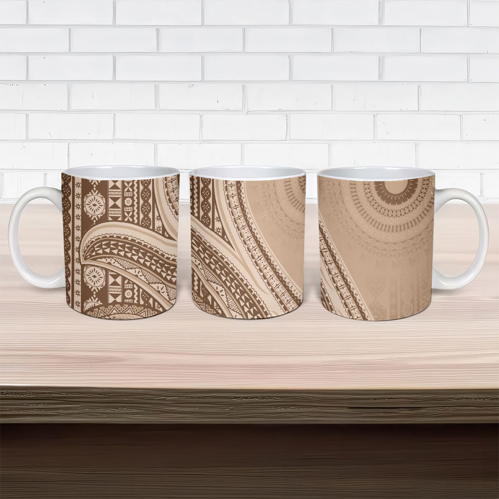 Bula Fiji Vintage Tapa Ceramic Mug Kaivity Masi Wave Motifs - Mocha LT7 - Polynesian Pride