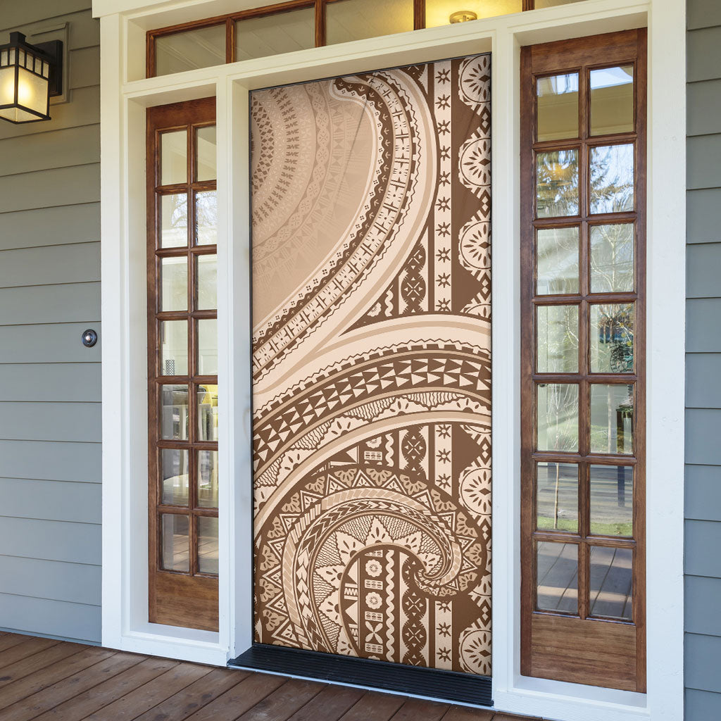 Bula Fiji Vintage Tapa Door Cover Kaivity Masi Wave Motifs - Mocha LT7 - Polynesian Pride