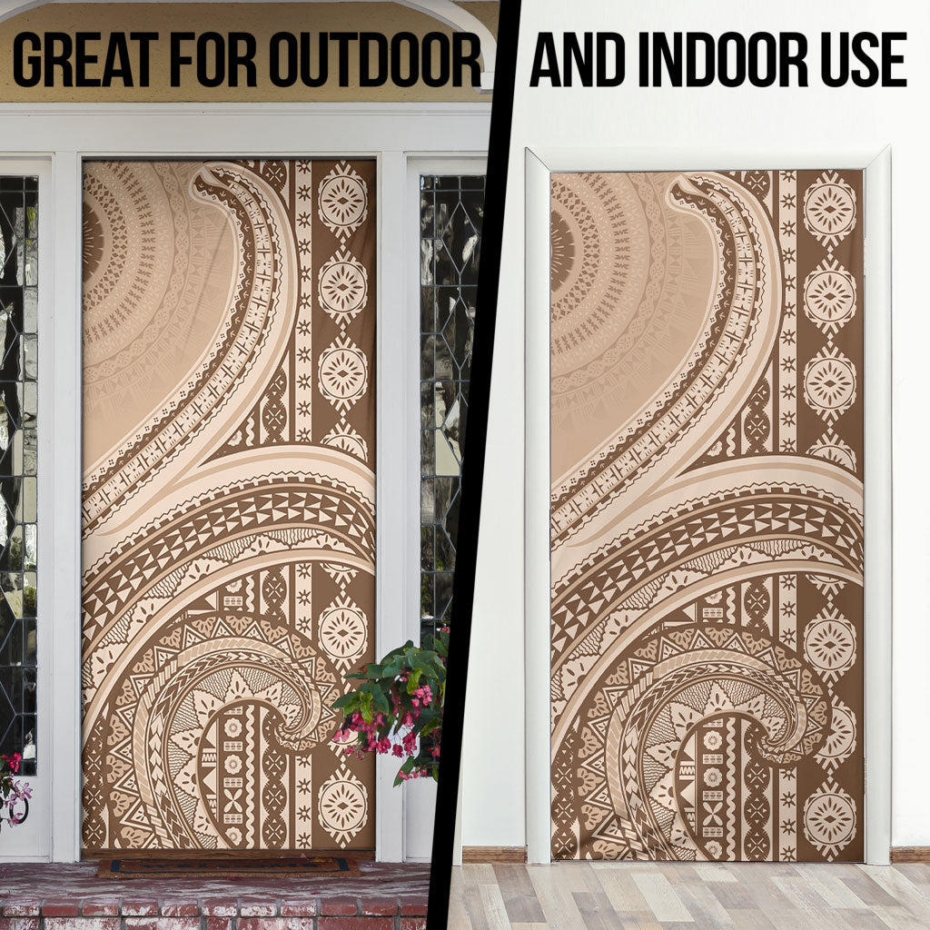 Bula Fiji Vintage Tapa Door Cover Kaivity Masi Wave Motifs - Mocha LT7 - Polynesian Pride
