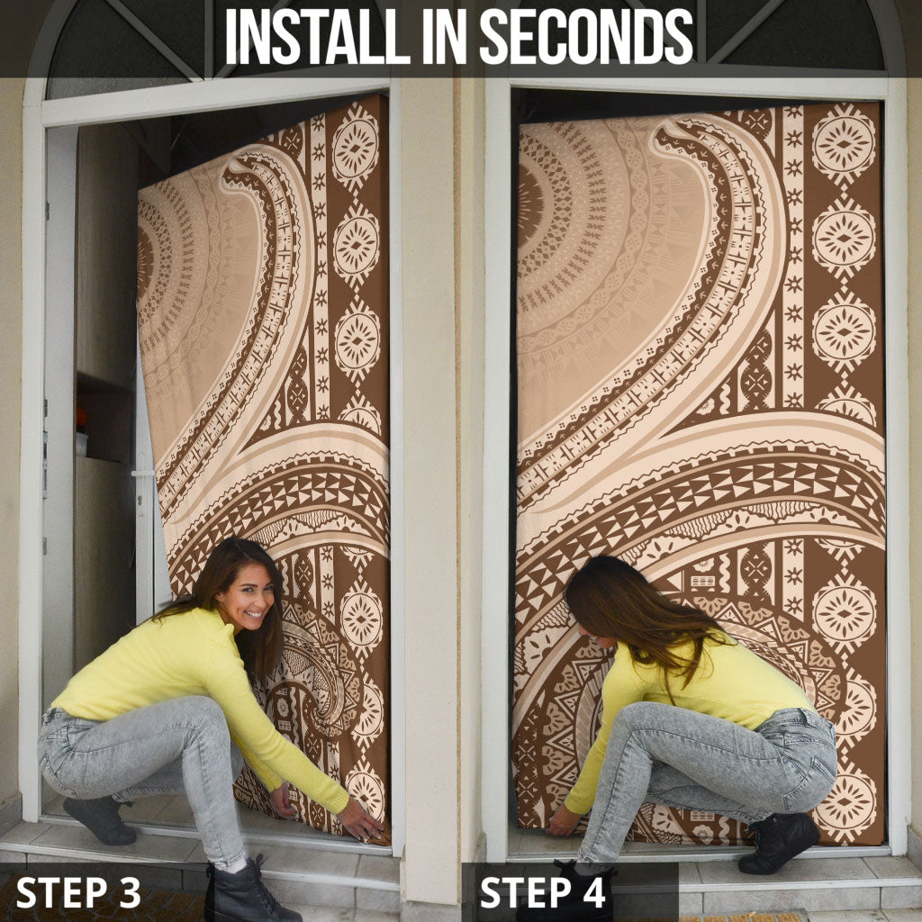 Bula Fiji Vintage Tapa Door Cover Kaivity Masi Wave Motifs - Mocha LT7 - Polynesian Pride
