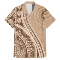 Bula Fiji Vintage Tapa Family Matching Long Sleeve Bodycon Dress and Hawaiian Shirt Kaivity Masi Wave Motifs - Mocha