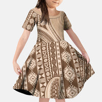 Bula Fiji Vintage Tapa Family Matching Mermaid Dress and Hawaiian Shirt Kaivity Masi Wave Motifs - Mocha