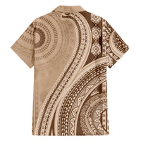 Bula Fiji Vintage Tapa Family Matching Short Sleeve Bodycon Dress and Hawaiian Shirt Kaivity Masi Wave Motifs - Mocha
