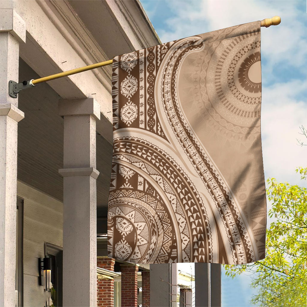 Bula Fiji Vintage Tapa Garden Flag Kaivity Masi Wave Motifs - Mocha