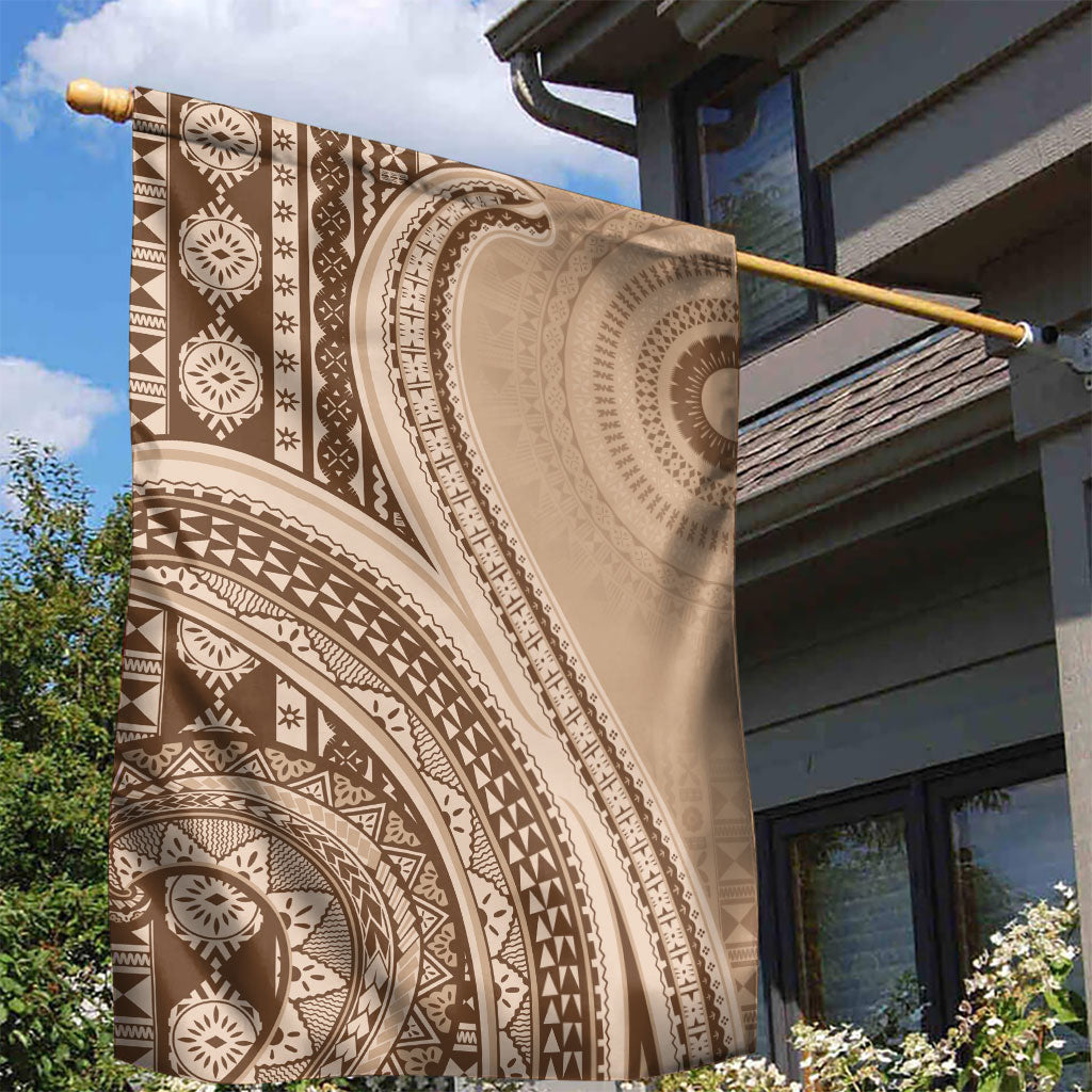 Bula Fiji Vintage Tapa Garden Flag Kaivity Masi Wave Motifs - Mocha LT7 - Polynesian Pride
