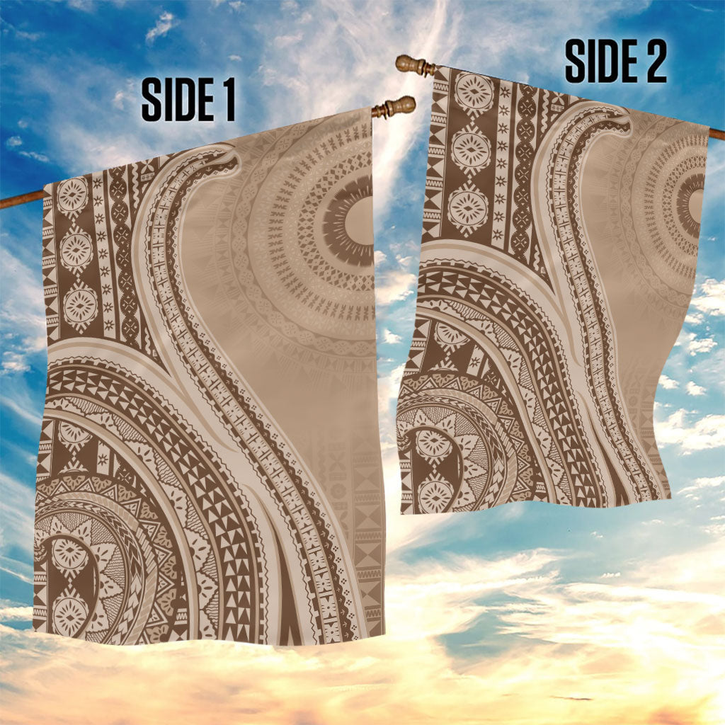 Bula Fiji Vintage Tapa Garden Flag Kaivity Masi Wave Motifs - Mocha LT7 - Polynesian Pride