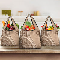 Bula Fiji Vintage Tapa Grocery Bag Kaivity Masi Wave Motifs - Mocha LT7 3-pack One Size Beige - Polynesian Pride