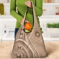 Bula Fiji Vintage Tapa Grocery Bag Kaivity Masi Wave Motifs - Mocha LT7 - Polynesian Pride