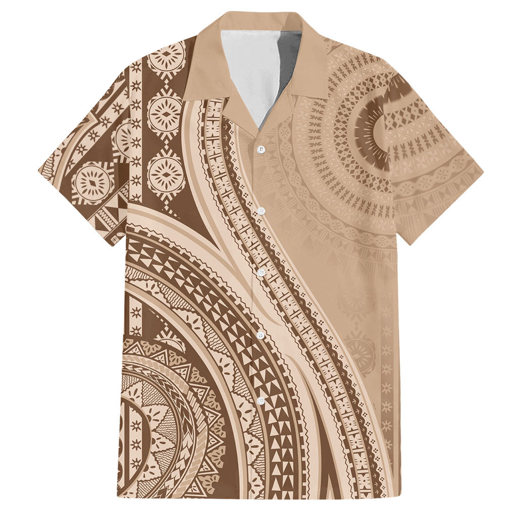 Bula Fiji Vintage Tapa Hawaiian Shirt Kaivity Masi Wave Motifs - Mocha LT7 Beige - Polynesian Pride