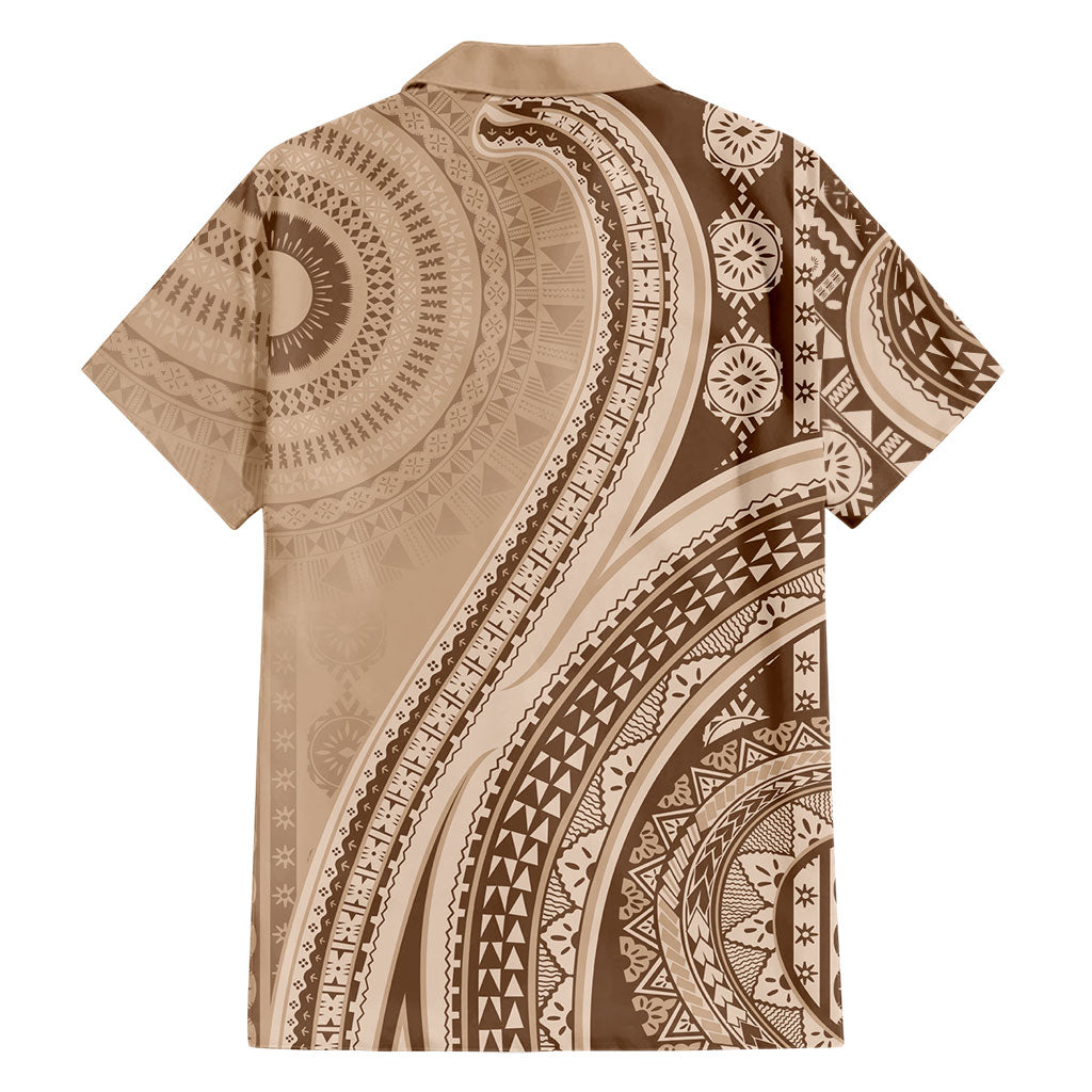 Bula Fiji Vintage Tapa Hawaiian Shirt Kaivity Masi Wave Motifs - Mocha LT7 - Polynesian Pride