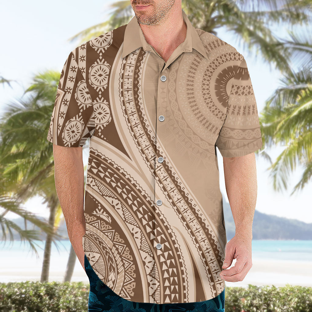 Bula Fiji Vintage Tapa Hawaiian Shirt Kaivity Masi Wave Motifs - Mocha LT7 - Polynesian Pride