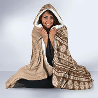 Bula Fiji Vintage Tapa Hooded Blanket Kaivity Masi Wave Motifs - Mocha LT7 - Polynesian Pride