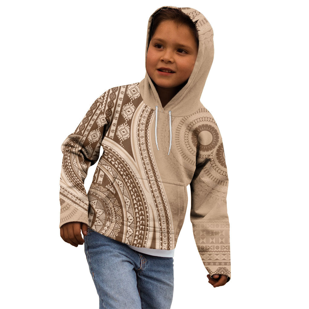 Bula Fiji Vintage Tapa Kid Hoodie Kaivity Masi Wave Motifs - Mocha