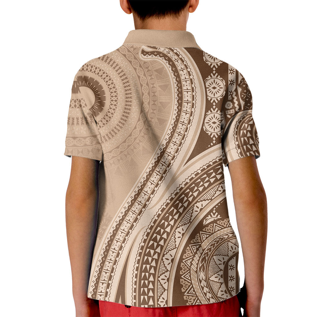 Bula Fiji Vintage Tapa Kid Polo Shirt Kaivity Masi Wave Motifs - Mocha