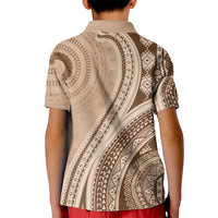 Bula Fiji Vintage Tapa Kid Polo Shirt Kaivity Masi Wave Motifs - Mocha