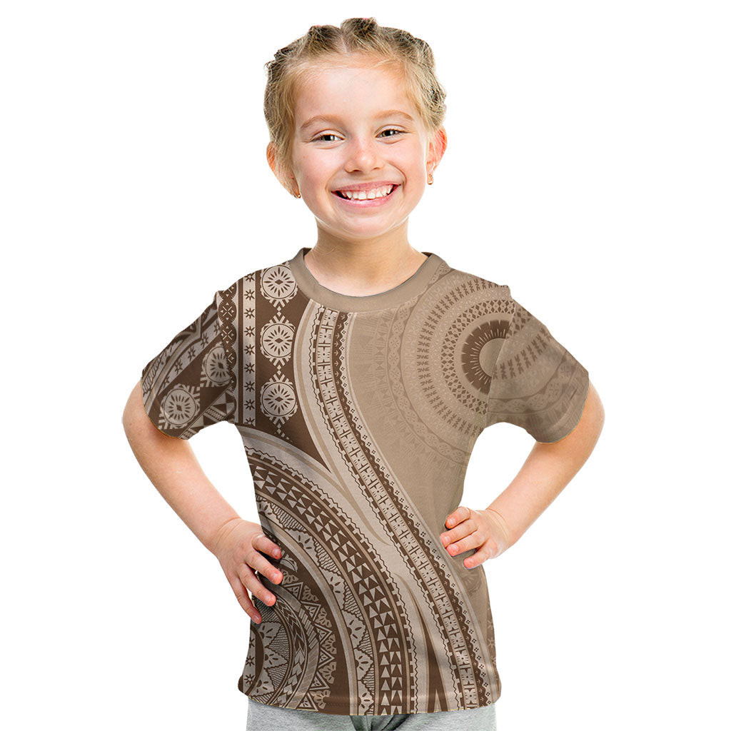 Bula Fiji Vintage Tapa Kid T Shirt Kaivity Masi Wave Motifs - Mocha LT7 Beige - Polynesian Pride