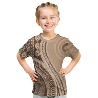 Bula Fiji Vintage Tapa Kid T Shirt Kaivity Masi Wave Motifs - Mocha LT7 Beige - Polynesian Pride