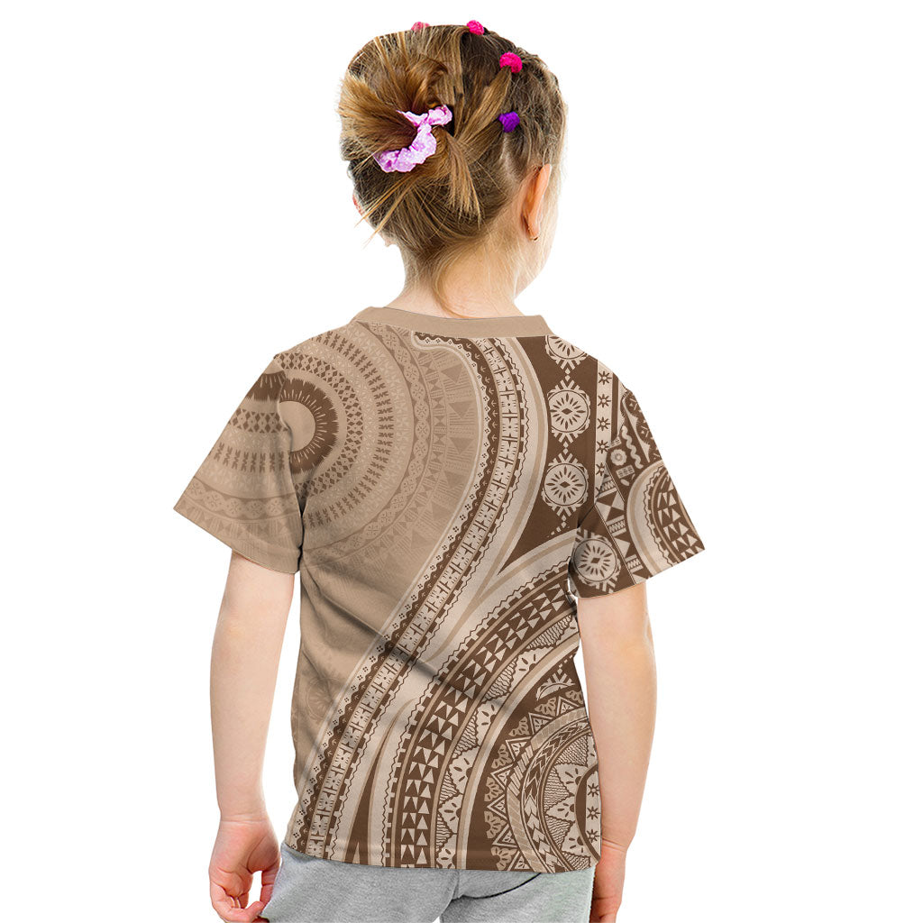 Bula Fiji Vintage Tapa Kid T Shirt Kaivity Masi Wave Motifs - Mocha LT7 - Polynesian Pride