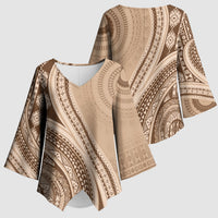 Bula Fiji Vintage Tapa Kimono Sleeve Blouse Kaivity Masi Wave Motifs - Mocha LT7 - Polynesian Pride