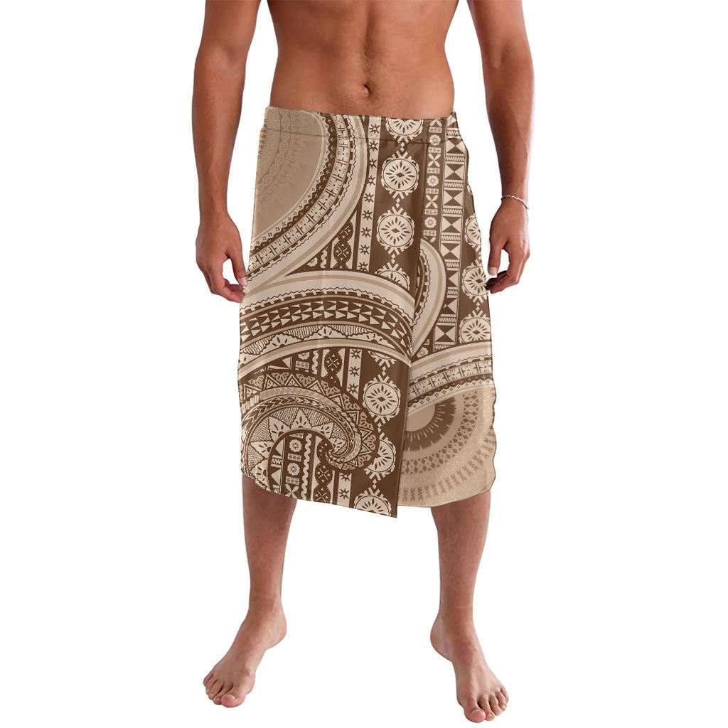 Bula Fiji Vintage Tapa Lavalava Kaivity Masi Wave Motifs - Mocha LT7 Beige - Polynesian Pride