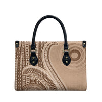 Bula Fiji Vintage Tapa Leather Bag Kaivity Masi Wave Motifs - Mocha LT7 - Polynesian Pride