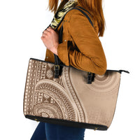 Bula Fiji Vintage Tapa Leather Tote Bag Kaivity Masi Wave Motifs - Mocha LT7 Beige - Polynesian Pride
