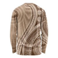 Bula Fiji Vintage Tapa Long Sleeve Shirt Kaivity Masi Wave Motifs - Mocha LT7 - Polynesian Pride