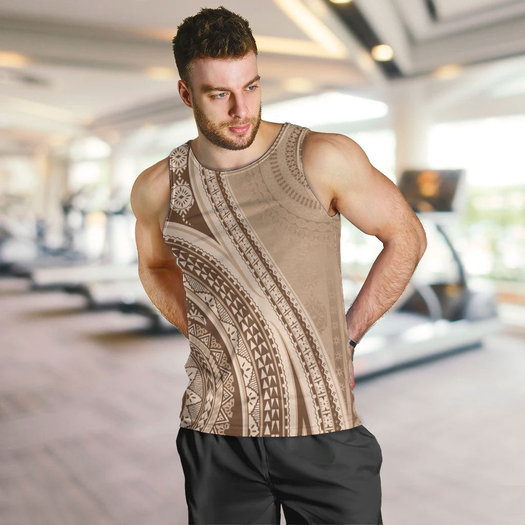 Bula Fiji Vintage Tapa Men Tank Top Kaivity Masi Wave Motifs - Mocha