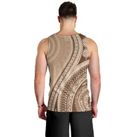 Bula Fiji Vintage Tapa Men Tank Top Kaivity Masi Wave Motifs - Mocha LT7 - Polynesian Pride