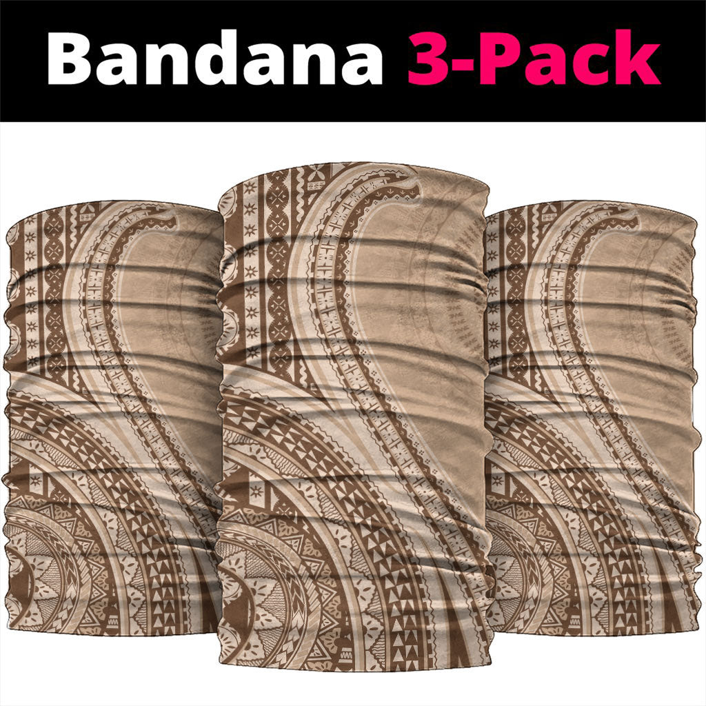 Bula Fiji Vintage Tapa Neck Gaiter Kaivity Masi Wave Motifs - Mocha