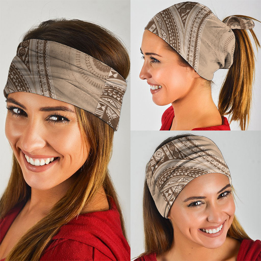 Bula Fiji Vintage Tapa Neck Gaiter Kaivity Masi Wave Motifs - Mocha LT7 - Polynesian Pride