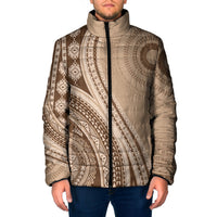 Bula Fiji Vintage Tapa Padded Jacket Kaivity Masi Wave Motifs - Mocha LT7 Men Beige - Polynesian Pride