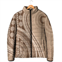 Bula Fiji Vintage Tapa Padded Jacket Kaivity Masi Wave Motifs - Mocha LT7 - Polynesian Pride