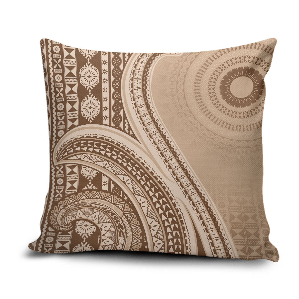 Bula Fiji Vintage Tapa Pillow Cover Kaivity Masi Wave Motifs - Mocha