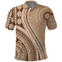 Bula Fiji Vintage Tapa Polo Shirt Kaivity Masi Wave Motifs - Mocha LT7 Beige - Polynesian Pride