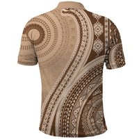 Bula Fiji Vintage Tapa Polo Shirt Kaivity Masi Wave Motifs - Mocha LT7 - Polynesian Pride