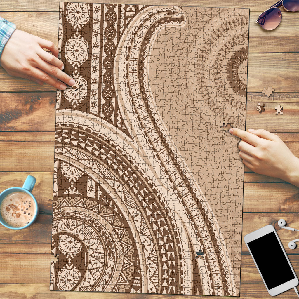 Bula Fiji Vintage Tapa Puzzle Kaivity Masi Wave Motifs - Mocha