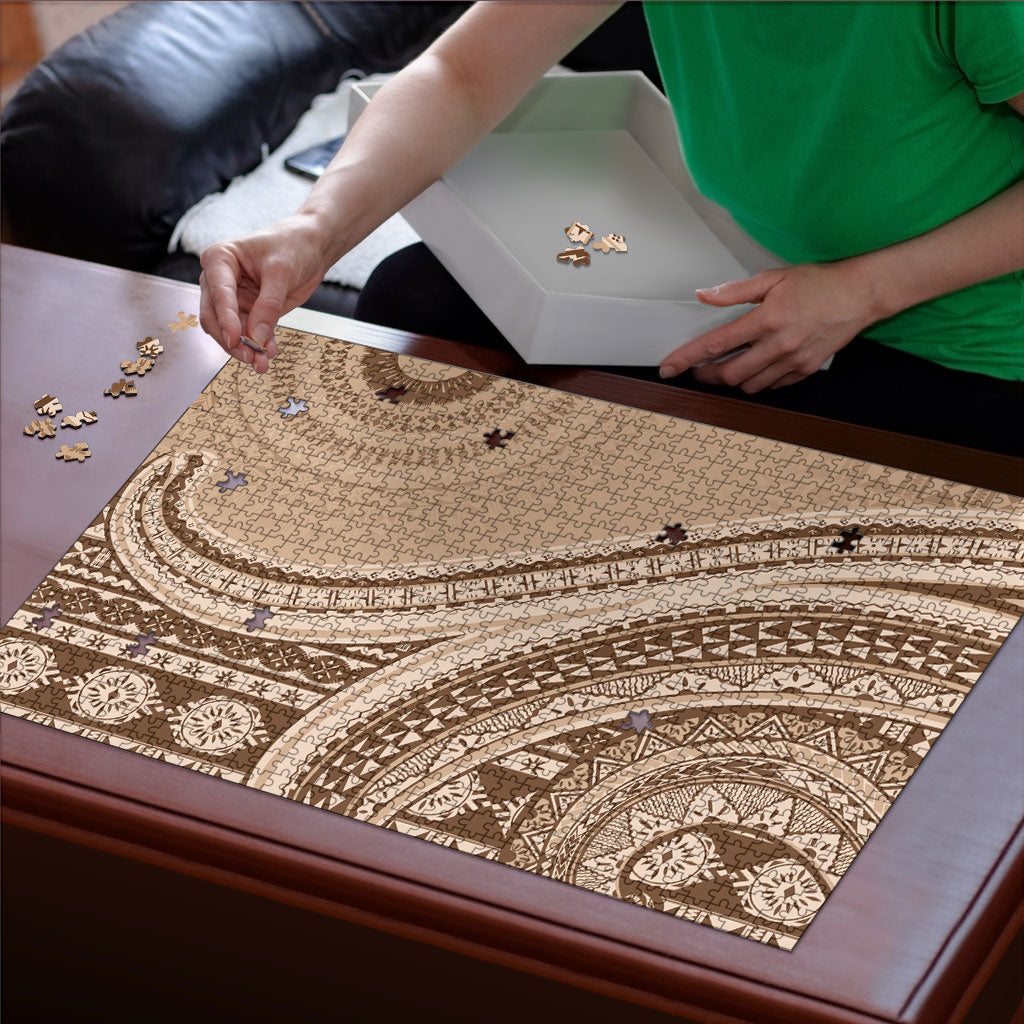 Bula Fiji Vintage Tapa Puzzle Kaivity Masi Wave Motifs - Mocha