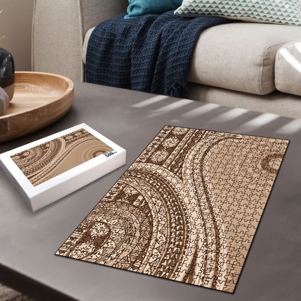 Bula Fiji Vintage Tapa Puzzle Kaivity Masi Wave Motifs - Mocha