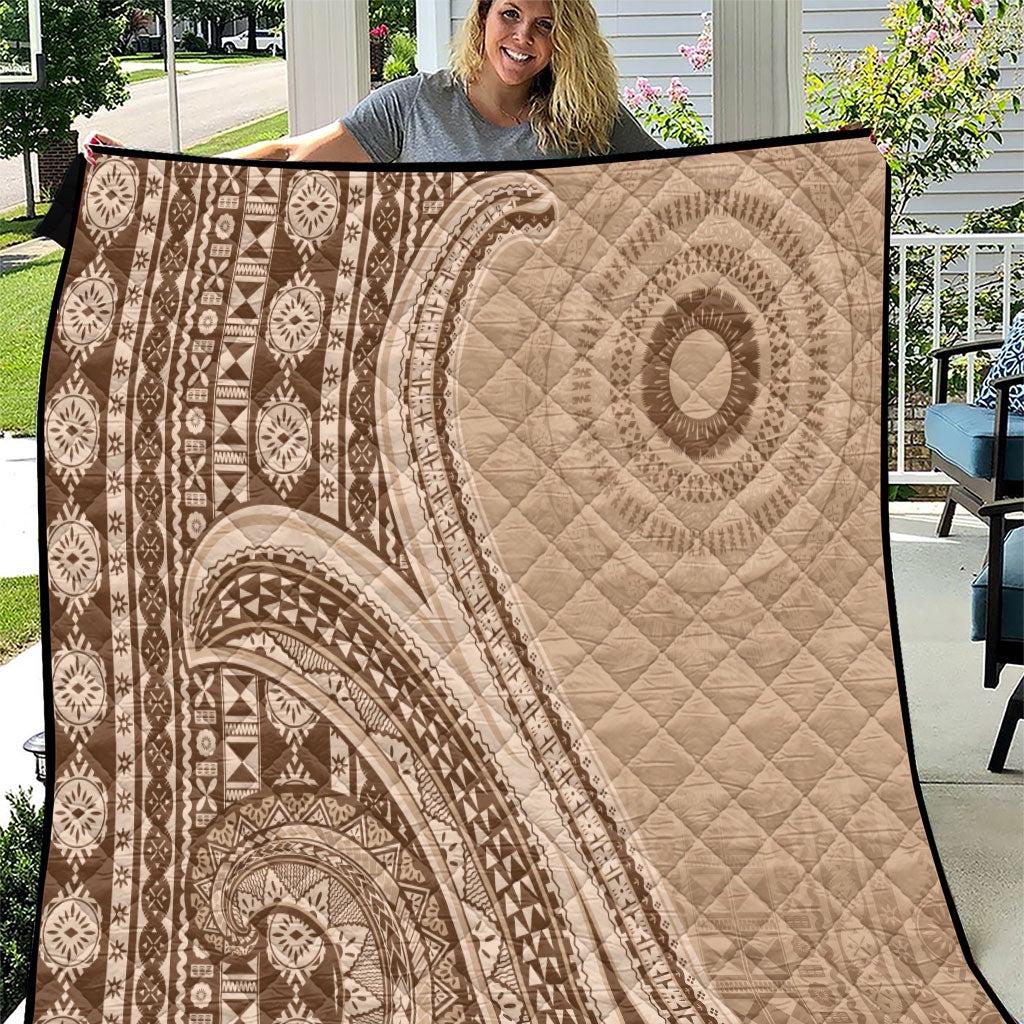 Bula Fiji Vintage Tapa Quilt Kaivity Masi Wave Motifs - Mocha LT7 Beige - Polynesian Pride