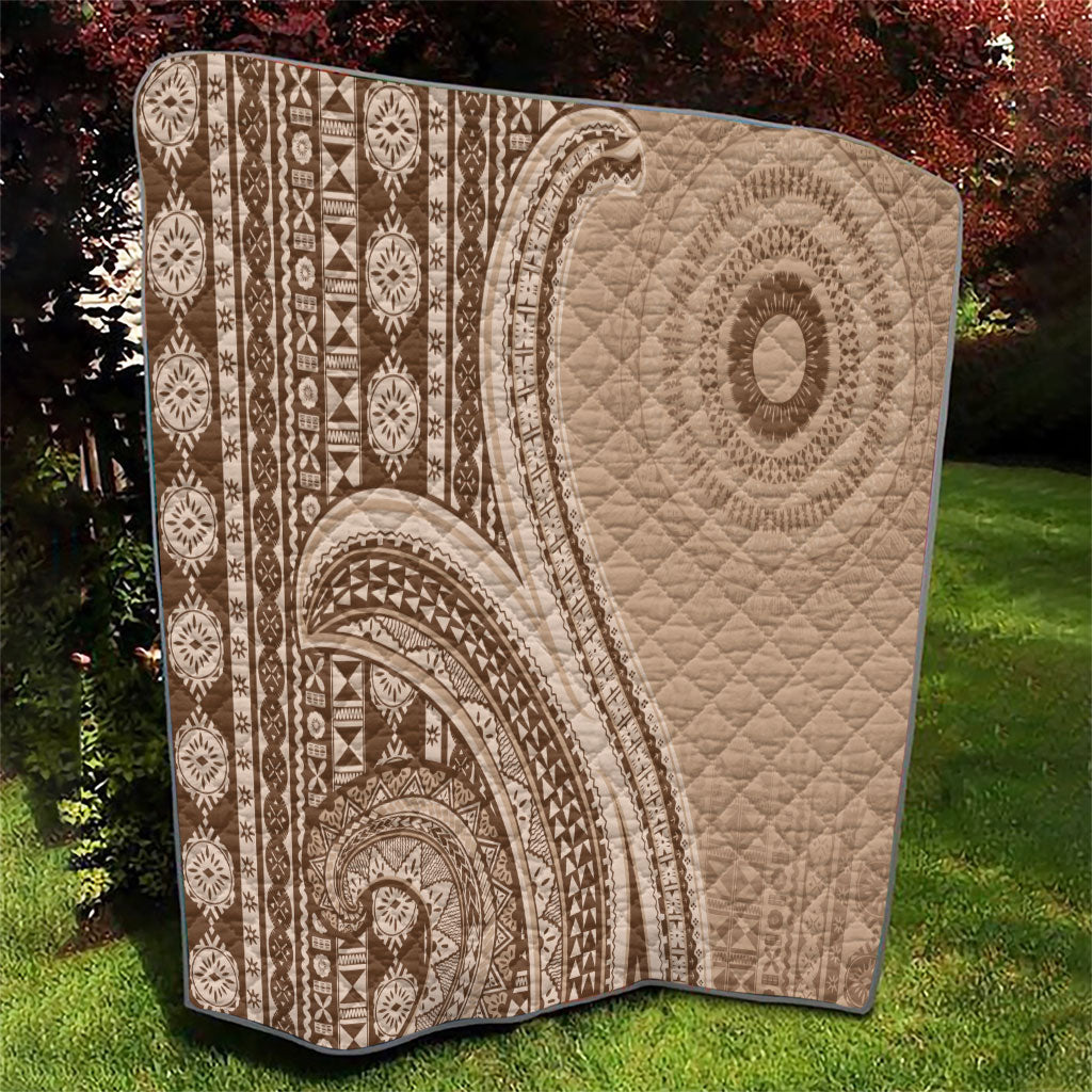 Bula Fiji Vintage Tapa Quilt Kaivity Masi Wave Motifs - Mocha LT7 - Polynesian Pride