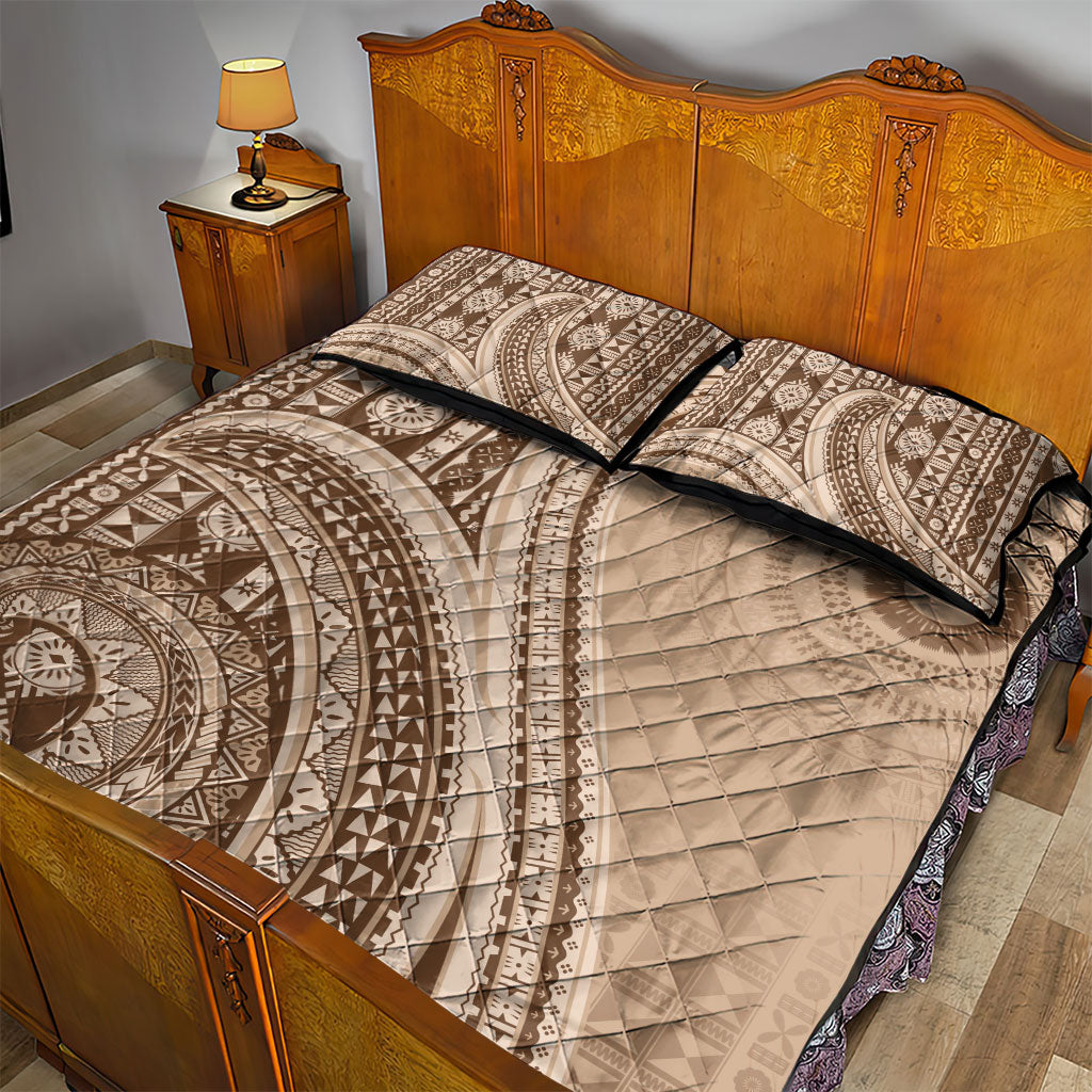 Bula Fiji Vintage Tapa Quilt Bed Set Kaivity Masi Wave Motifs - Mocha LT7 - Polynesian Pride